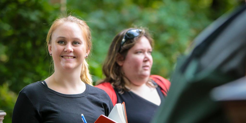 Biology students conducting field research